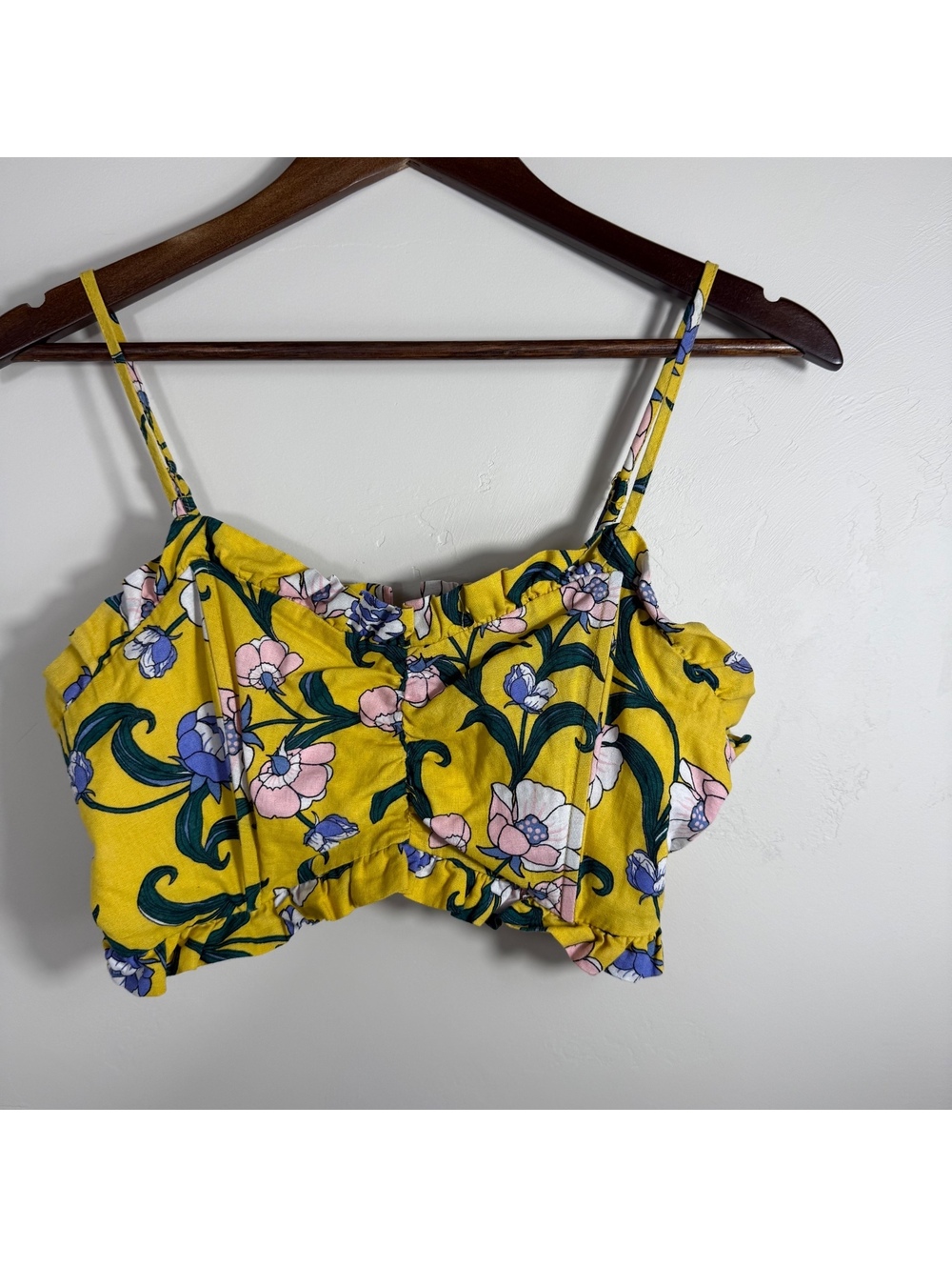 Yellow Floral Ruffle Crop Top | Medium